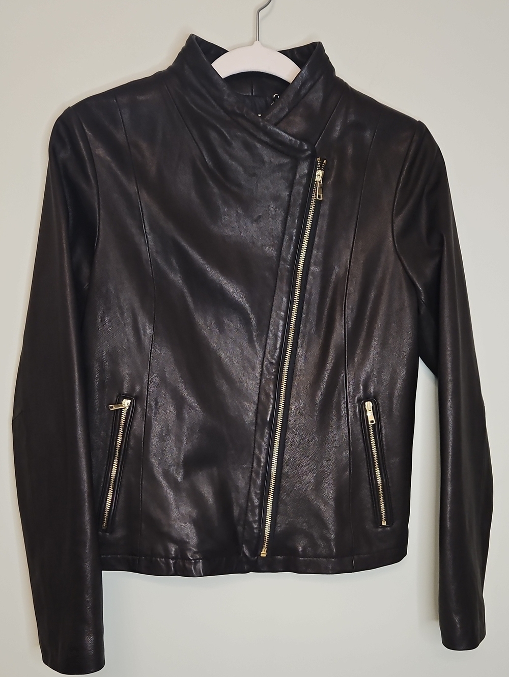 Cole Haan Black Leather Asymmetrical Zip Jacket
